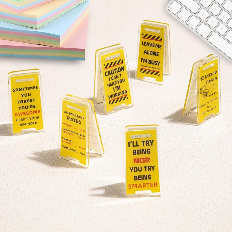 Joyline Funny Sticky Note Holder - 6 Pack Note Holder Clips, Overstimulated Desk Sign for Office, Hilarious Desk Signs for Coworkers, Perfect Funny Office Gifts (Yellow) - Image 1